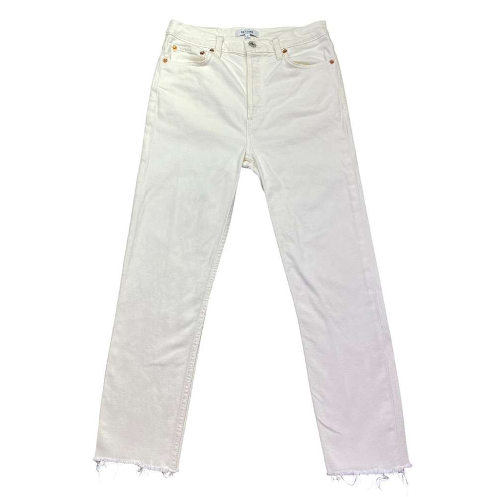 RE/DONE 90s High Rise Ankle Crop Jeans Vintage White Button Fly Raw Hem Size 28